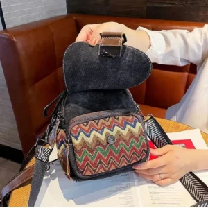 Denim Small Backpack New Contrast Color Women Bag Retro Ethnic Style Embroidered Multifunctional Bagpack Crossbody Bolsa - Image 5