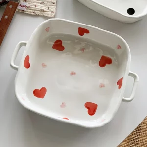 Japanese Style Hand Painted Ceramic Plate Square Two Eared Household Breakfast Plates Cartoon Pattern Restaurant Fruit Plates - Image 4