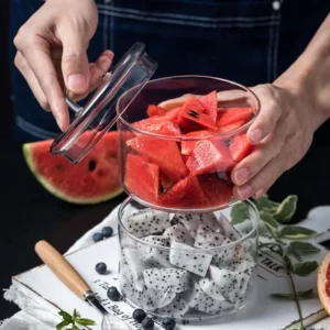 Ins Glass Bowl with Lid 430ml Transparent Storage Bowl Fruit Dry Food Salad Dessert Container Glass Can - Image 3