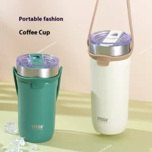 Tyeso Stainless Steel Coffee Mug with Straw Insulated Vacuum Flask Tumbler Double-Walled Thermos Bottle for Hot Cold Beverages - Image 2