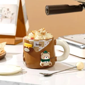 Honey Bear Mug Thickened Ceramic with Lid and Spoon Coffee Cup 3D Magnetic Detachable Adsorption Hanger Drinkware - Image 5