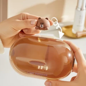 Line Friends Brown Desktop Beauty Egg Puff Transparent Storage Box Household Cosmetics Shelf Dustproof Wall Hanging Debris Box - Image 6