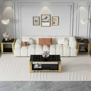 Modern luxury black coffee table living room, gold stainless steel leg rectangular 8mm thick black tempered glass - Image 3