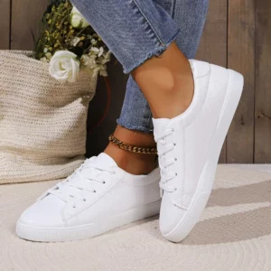 2024 Lady Classic Round Toe White Minimalist Canvas Shoes for Women Comfort Street Lace Up Concise Shoes Women Zapatos De Mujer - Image 5