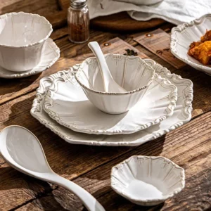 French Style Relief Ceramic Plate High End Creative Steak Dinner Plates Household Soup Bowls Dishes Tray Vintage Tableware - Image 3