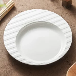 Ceramic line pattern pasta plate, premium light luxury plate, vegetable plate 2024 new hotel restaurant round medium plate - Image 3