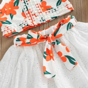 FOCUSNORM 0-4Y Lovely Kids Girls Clothes Sets 2pcs Flowers Lace Spaghetti Strap Camisole + Hollow-out Solid Skirt with Belt - Image 5