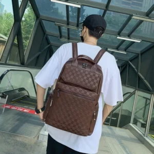 Fashion Plaid Men's Backpack Luxury Travel Backpacks Men Large Capacity Laptop Bags Soft Leather Backbags Student School Bag - Image 3