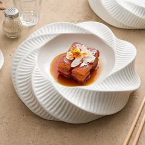 Threaded pattern double-layer plate, high-end creative hotel specialty tableware, dessert artistic conception dishes - Image 2