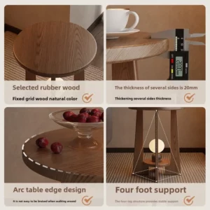 Rubberwood Movable Coffee Table Double-Layer Side Desk Anti-Tilt Thickened Small Round Table Bedroom Tea Stand - Image 5