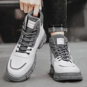 Casual High Top Boots Men Leather Shoes Fashion Outdoor Motorcycle Ankle Military Boots Men's Winter Tactical Boots - Image 4