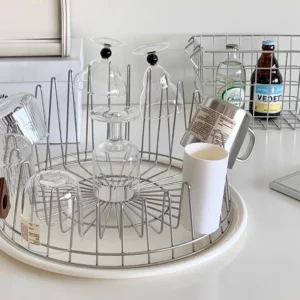 Round Stainless Steel Dish Drying Rack Kitchen Bowls Dishes Drain Holder Tableware Coffee Utensils Display Stand Cup Organizer - Image 4