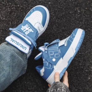 Fashion Brand Blue Men's Designer Sneakers Platform Non-slip Skateboard Shoes For Men Leather Printing Casual Sneakers Man - Image 3