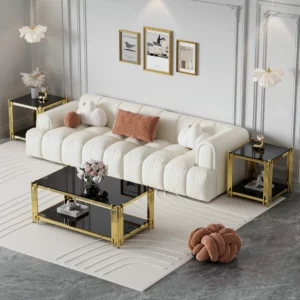 Modern luxury black coffee table living room, gold stainless steel leg rectangular 8mm thick black tempered glass - Image 2