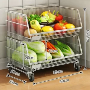 Middle Ancient Style Vegetable Basket Multilayer Floor Fruit Storage Free Stacking Kitchen Rack Versatile Scene Platform Trolley - Image 3