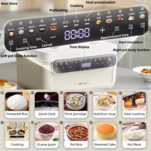 Bear Intelligent Rice Cookers Double Inner Container Integrated Cooking Pot Multi-functional Electric Cooker Home Porridge Soup - Image 4