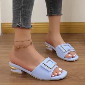 Women's Summer Comfortable Low Heels for Outdoor Wear Slippers Luxury Designer Women Slip on Square Toe Party Sandals - Image 3