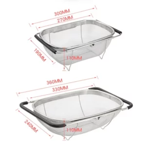 Retractable Basket Rubber Grip Handle Stainless Steel Oval Colander Vegetable Draining Rack Wash Sink Strainer - Image 3