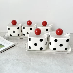 Black-and-white Polka-dot Ceramic Seasoning Jar Simple Household Salt Jar Seasoning Jar Storage Seasoning Box Kitchen Supplies - Image 3