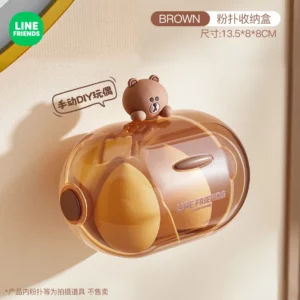Line Friends Brown Desktop Beauty Egg Puff Transparent Storage Box Household Cosmetics Shelf Dustproof Wall Hanging Debris Box - Image 5