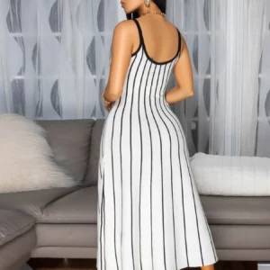 CM.YAYA 2025 Summer Women Striped Print O-Neck Long Midi Dress Sleeveless Sexy Backless Night Club Party Evening Vestido Dresses - Image 4