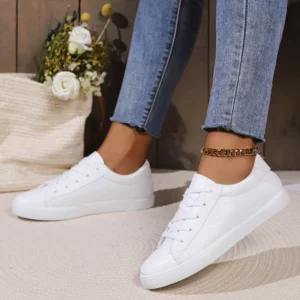 2024 Lady Classic Round Toe White Minimalist Canvas Shoes for Women Comfort Street Lace Up Concise Shoes Women Zapatos De Mujer - Image 4
