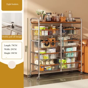 Mobile Kitchen Trolley Medieval Trolley Living Room Snack Storage Rack Home Kitchen Vegetable Wall Shelf Universal Pulley Cart - Image 3