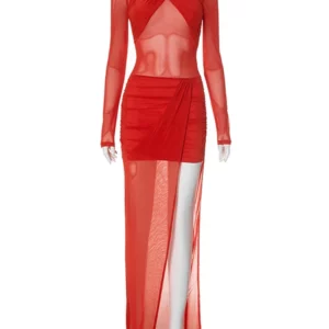 Weird Puss See Through Hipster Dress Women Cross V-Neck Skinny Full Sleeve Sexy Slits Hem Midnight Prom Party Trend Long Bodycon - Image 6