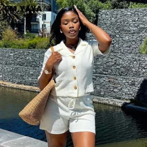 CM.YAYA Fashion Women's Set Short Sleeve Button Fly Shirt Top and Shorts 2025 Street Classic Two 2 Piece Sets Outfits Tracksuit - Image 4