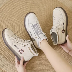 2024 New Women Genuine Leather Sneakers Spring High-top Casual Shoes Autumn First Layer Cowhide Ladies High Top Vulcanized Shoes - Image 3