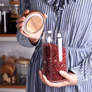 1 PC Small Glass Storage Jars with Airtight Lids, coffee container with Wooden Lid, Glass Pantry Canister for Beans, Rice,Sugar - Image 4
