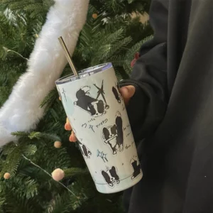 Cute Cat Tumbler Thermal Cup For Coffee Tea Beer Juice 550ml Kawaii Sainless Steel Thermos With Straw Car Cup Water Bottle Gift - Image 4