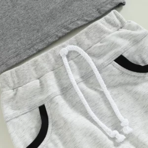 FOCUSNORM Valentines Days Infant Boys Summer Clothes Sets 0-4Y Short Sleeve Letter Print Grey T-shirt + Pants with Pockets - Image 6