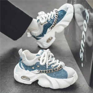 Fashion Blue Denim Casual Sneakers Men Original Designer Platform Shoes Men Increase Heel Hip Hop Chunky Sneakers Mens Trainers - Image 3