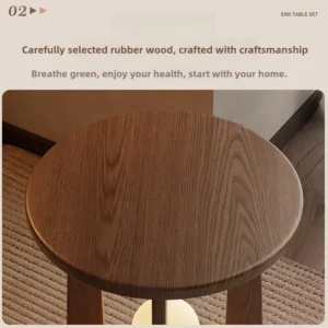 Rubberwood Movable Coffee Table Double-Layer Side Desk Anti-Tilt Thickened Small Round Table Bedroom Tea Stand - Image 3