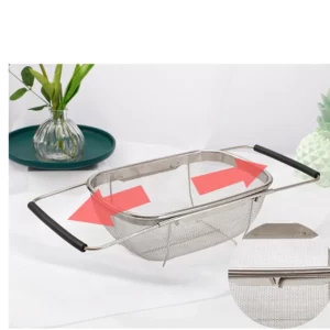Retractable Basket Rubber Grip Handle Stainless Steel Oval Colander Vegetable Draining Rack Wash Sink Strainer - Image 6