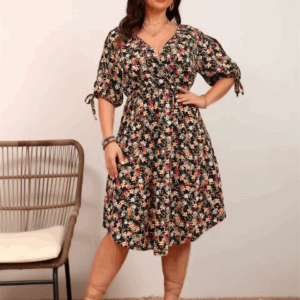 GIBSIE Plus Size Floral Print Holiday A-Line Dress 2025 Summer Women Elegant V-neck Tie Half Sleeve Elastic Boho Midi Dresses - Image 4