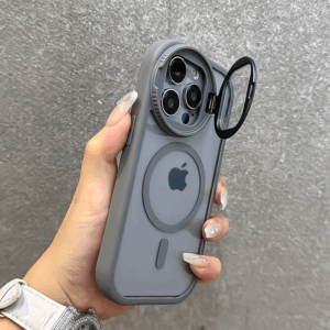 Fold Glass Lens Stand Magnetic Transparent Case For iPhone 16 15 14 13 12 11 Pro Max For Magsafe Wrist Strap Shockproof Cover - Image 4