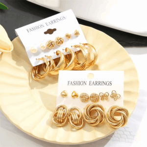 11 Pairs A Set Fashion Zinc Alloy Faux Pearl Rotation Geometry Decorative Earrings Womens Daily Decoration - Image 3