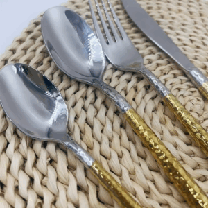 5pcs 304 Stainless Steel Gold Dinnerware Set Luxury Golden Cutlery Solid Hammed Handle Steak Knife Fork Spoon Teaspoon Tea Fork - Image 3