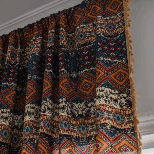 Fashion Bohemian Ethnic Style Yellow Square Printed Farmhouse Small Window Kitchen Bedroom Semi Shading Finished Curtain - Image 3