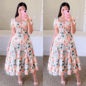 Elegant Women's Off Shoulder Midi Dress 2024 Summer Fashion dresses High Waist Flower Print Short Sleeve Dress Robe Clothing - Image 2