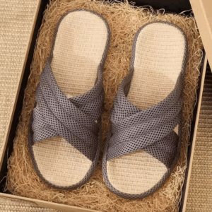 Man's Summer New Four Seasons One Word Linen Slippers Soft Sole Non Slip Sweat-Absorbing Silent Home Slippers - Image 4