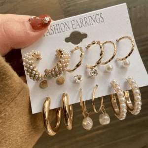 Retro Imitation Pearl Zirconia Drop Earring Set Gold Color Large Hoop Earrings For Women Fashion Jewelry Women Trend Accessories - Image 6