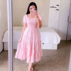 Elegant Women's Off Shoulder Midi Dress 2024 Summer Fashion dresses High Waist Flower Print Short Sleeve Dress Robe Clothing - Image 5