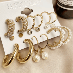 Retro Imitation Pearl Zirconia Drop Earring Set Gold Color Large Hoop Earrings For Women Fashion Jewelry Women Trend Accessories - Image 2