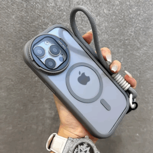 Fold Glass Lens Stand Magnetic Transparent Case For iPhone 16 15 14 13 12 11 Pro Max For Magsafe Wrist Strap Shockproof Cover - Image 6
