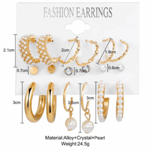 Retro Imitation Pearl Zirconia Drop Earring Set Gold Color Large Hoop Earrings For Women Fashion Jewelry Women Trend Accessories - Image 5