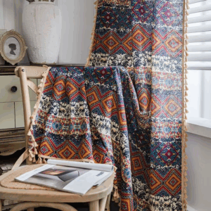 Fashion Bohemian Ethnic Style Yellow Square Printed Farmhouse Small Window Kitchen Bedroom Semi Shading Finished Curtain - Image 5