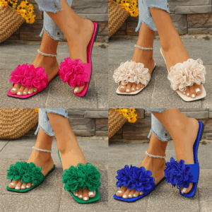 Crochet Flower Slide Sandals Woman Summer Pink Blue Floral Mule Slippers Ladies Rainbow Color Outdoor Vacation Slip-on Flat Shoe - Image 7